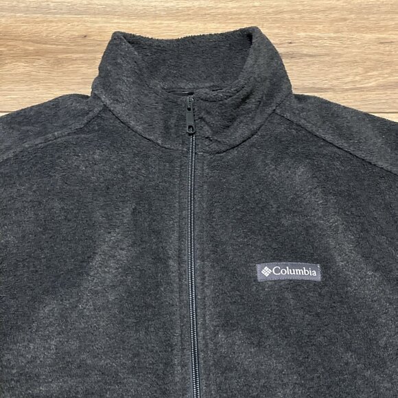 Men's Columbia Fleece Vest SZ LARGE Gray Full Zip Pockets Logo Outdoor - Picture 2 of 8